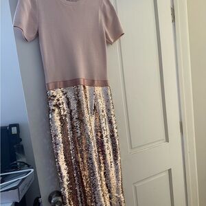 Sachin + Babi Blush and Gold Sequin Midi Dress